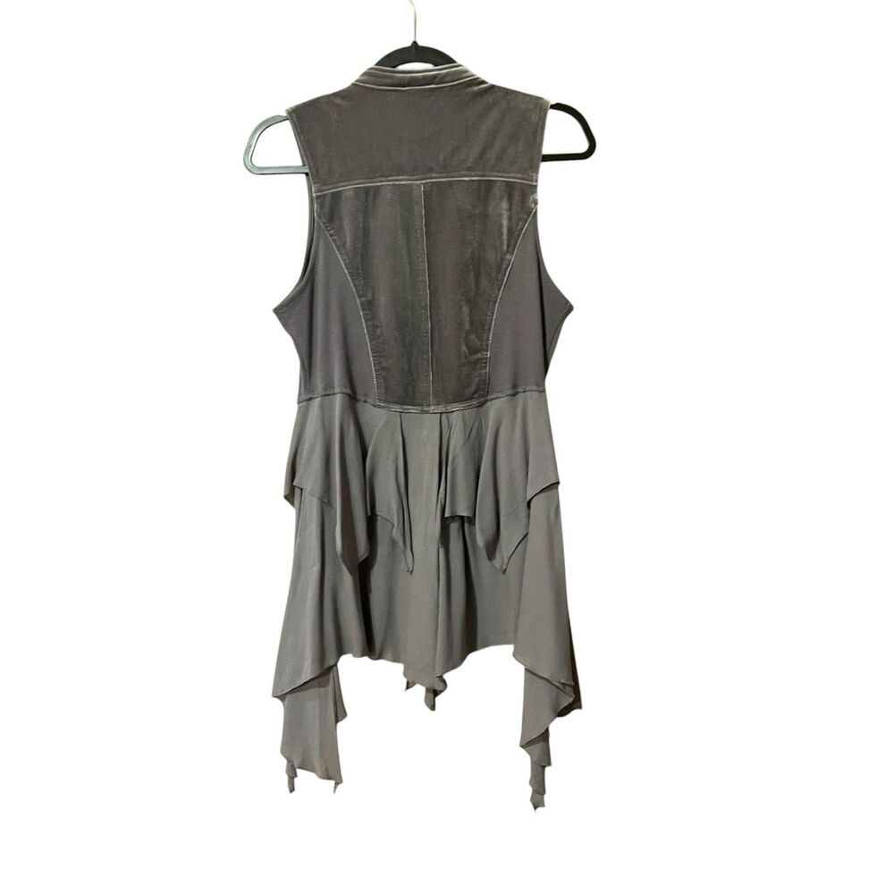 Gimmicks Womens Size M Gray Mixed Fabric Velour Asymetric Long Vest - Picture 3 of 5